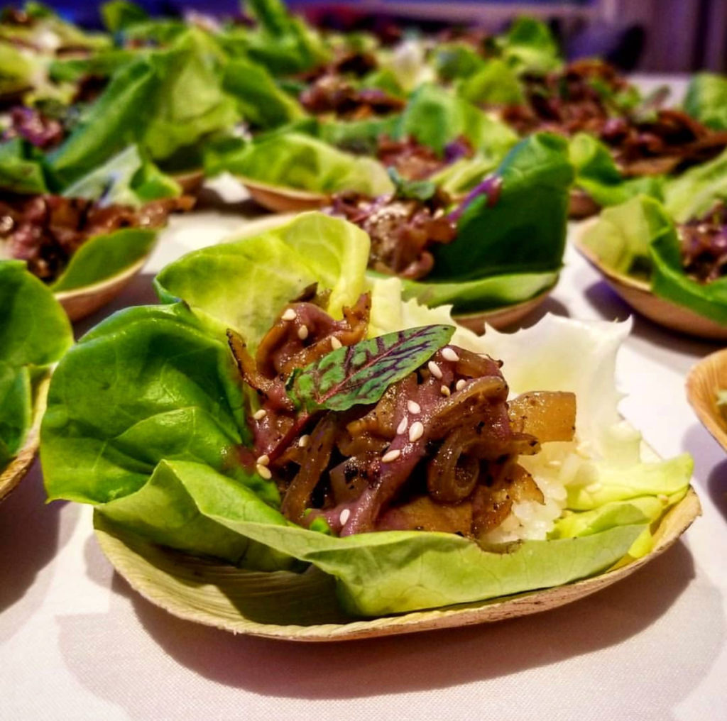 Wild Mushroom Seitan in a Pinot Noir reduction with lettuce wraps