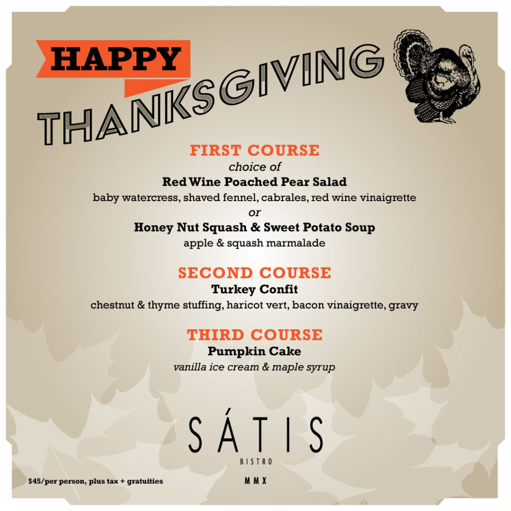 satis bistro thanksgiving menu 2018