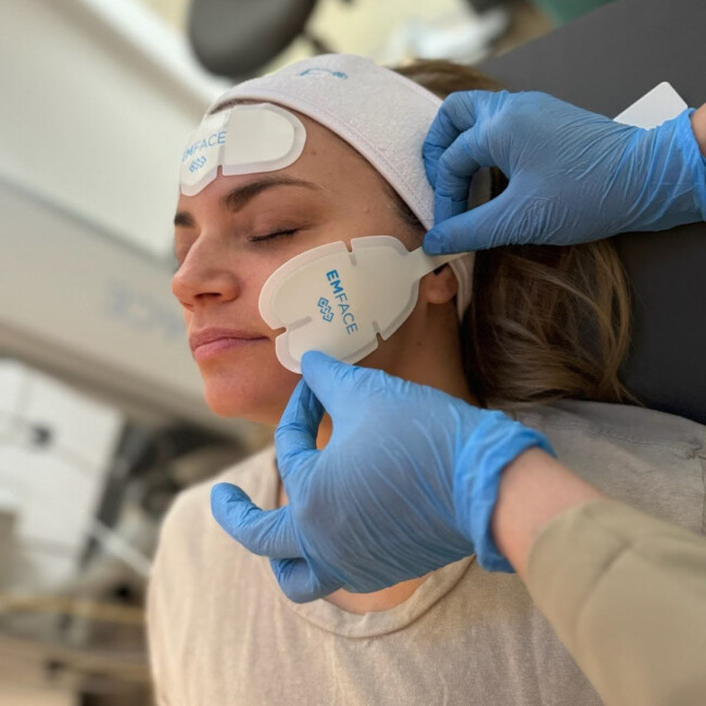 Patient receiving EMFace treatment at Modern Family Dentistry