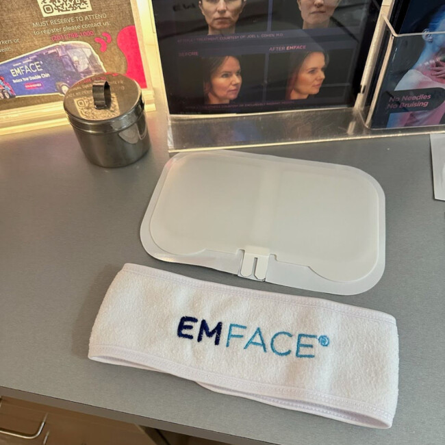 EMFace treatment supplies on a table