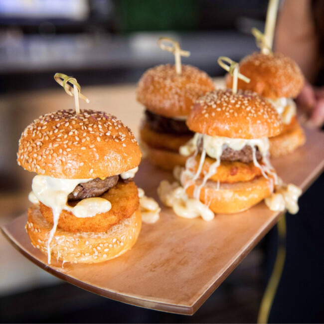 Tray of cheeseburger sliders from The Ainsworth