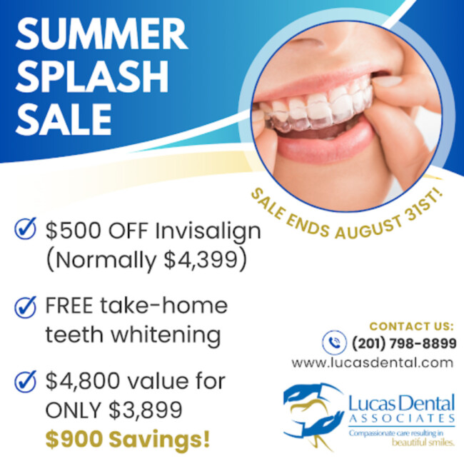 Graphic with details about Summer Splash Sale at Lucas Dental