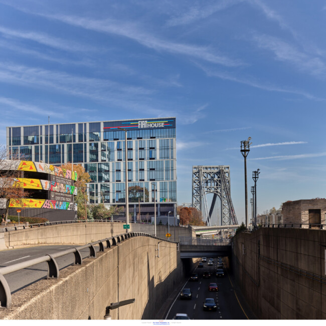 View of Fiat House exterior and George Washington Bridge