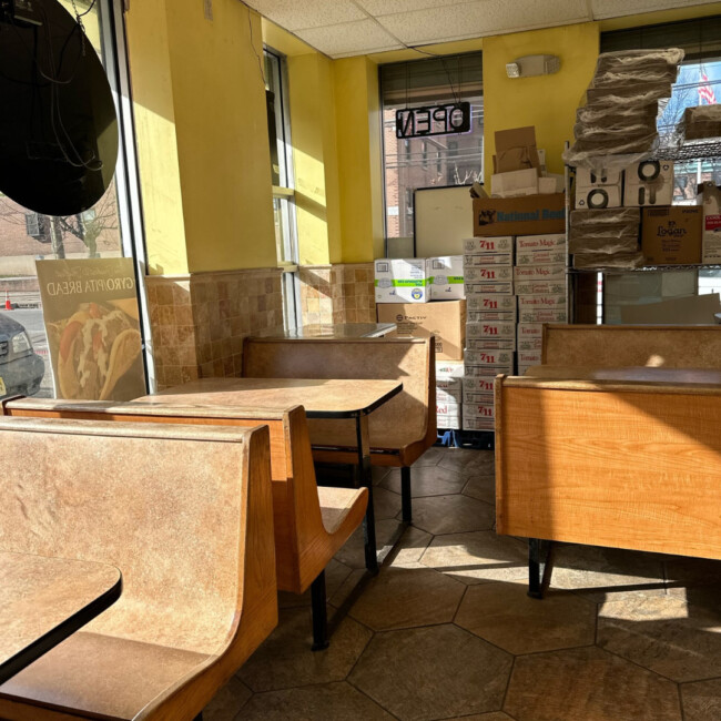 Empty booths at Old Lorenzo's Pizza